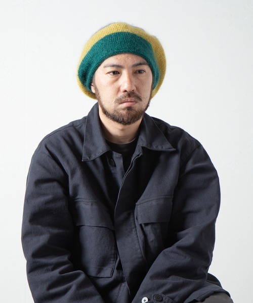 RACAL（ラカル）の「Stripe Mohair Knit Tam Beret / ボーダー切り替えモヘアニットタムベレー（ニットキャップ/ビーニー・メンズ・ブラック系その他/グリーン系その他/ブラック/ブルー系その他/チャコールグレー・FREE）」の22枚目の写真
