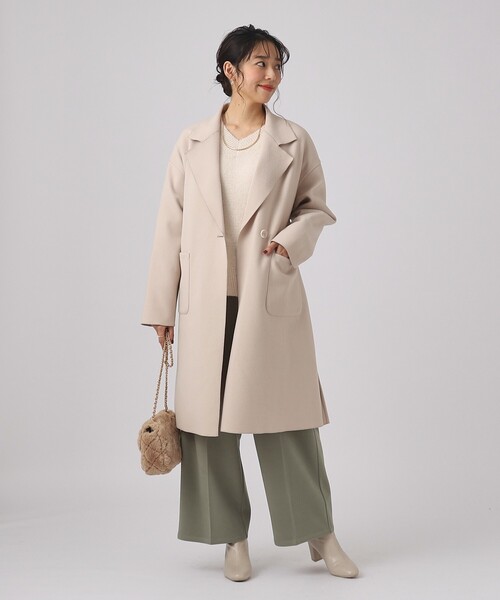 DRESKIP（ドレスキップ）の「◆季節の変わり目にも活躍！大人上品に着られる ベルト付き着流しテーラードコート（チェスターコート・レディース・ナチュラル/ブラック/サンドベージュ・02/03）」の4枚目の写真