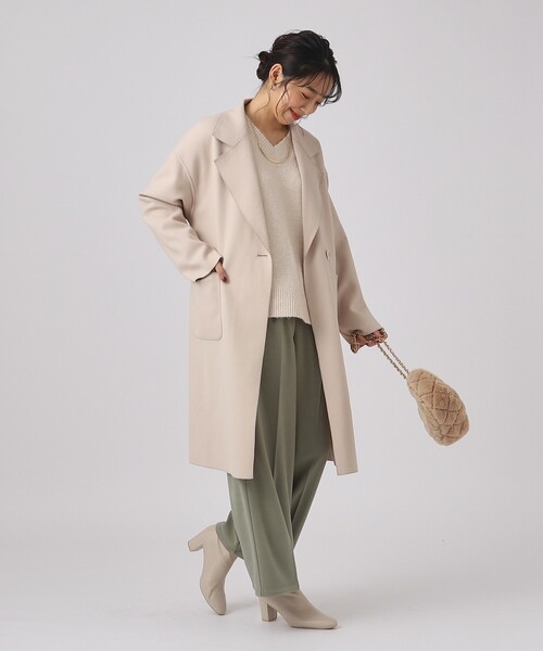 DRESKIP（ドレスキップ）の「◆季節の変わり目にも活躍！大人上品に着られる ベルト付き着流しテーラードコート（チェスターコート・レディース・ナチュラル/ブラック/サンドベージュ・02/03）」の5枚目の写真