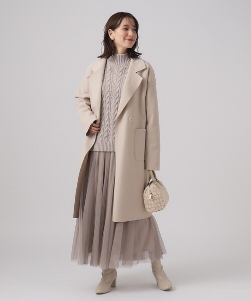 DRESKIP（ドレスキップ）の「◆季節の変わり目にも活躍！大人上品に着られる ベルト付き着流しテーラードコート（チェスターコート・レディース・ナチュラル/ブラック/サンドベージュ・02/03）」の6枚目の写真
