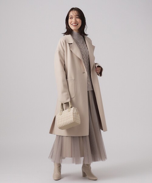 DRESKIP（ドレスキップ）の「◆季節の変わり目にも活躍！大人上品に着られる ベルト付き着流しテーラードコート（チェスターコート・レディース・ナチュラル/ブラック/サンドベージュ・02/03）」の7枚目の写真