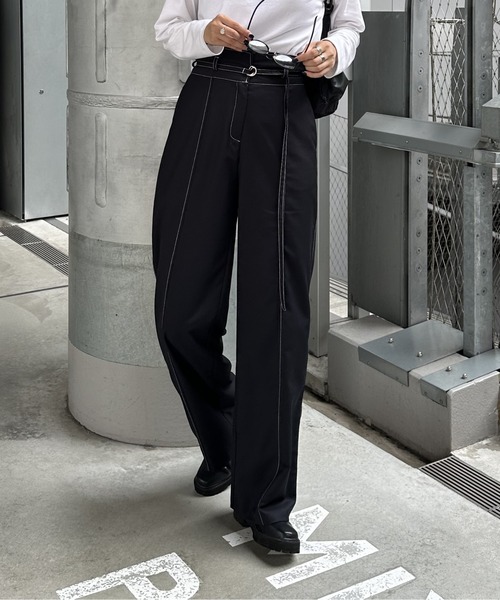 COLONY 2139(コロニートゥーワンスリーナイン)の「TRツイル配色ステッチハイウエストベルト付きパンツ(その他パンツ・レディース・グレー/ブラック・SMALL/TL/MEDIUM/TM/LARGE)」の3枚目の写真