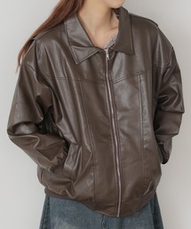 ▲フェイクレザーボンバージャケット