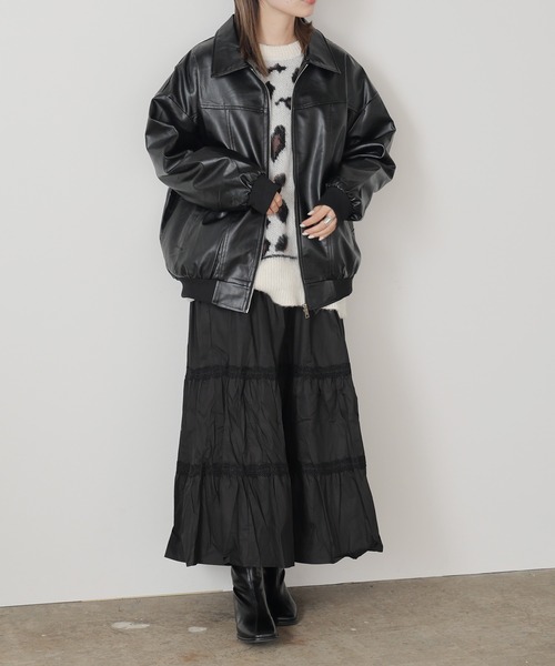 Chick（チック）の「▲フェイクレザーボンバージャケット（ブルゾン・レディース・ブラック/ブラウン・FREE）」の22枚目の写真