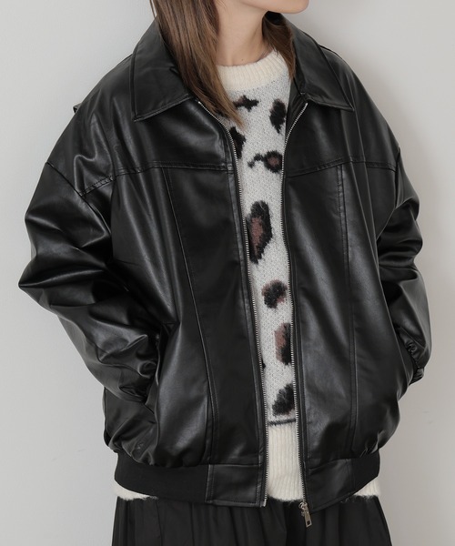 Chick（チック）の「▲フェイクレザーボンバージャケット（ブルゾン・レディース・ブラック/ブラウン・FREE）」の21枚目の写真