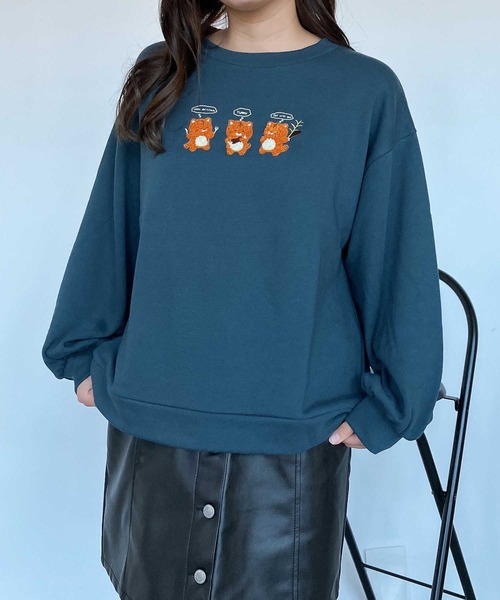 AS KNOW AS plus（アズノゥアズプラス）の「☆3匹ぽこアニマルプルオーバー（スウェット・レディース・アイボリー/スミクロ/ミント/ブルー/グレー系/アイボリー系/ブラック系/ブルー系/アイボリー系2/ブルー系2/ブラック系2/グレー系2/アイボリー系3/ダークグリーン系3/ブラック系3/ブルー系3/ベージュ系4/ブラック系4/アイボリー系4/ブルー系4・FREE）」の15枚目の写真