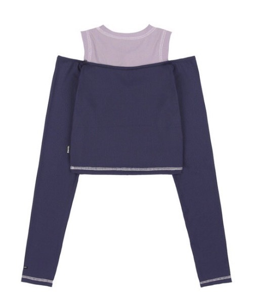 【セール】韓国ブランド NASTY FANCY CLUB ナスティーファンシークラブ WINSOME OFF SHOULDER HALTERNECK CROP TEE 長袖トップス 長袖Tシャツ ロンT 短丈トップス クロップドトップス クロップTシャツ ショートT ロゴT オフショルダー レイヤードロンT（Tシャツ/カットソー）｜NASTY FANCY CLUB（ナスティーファンシークラブ）