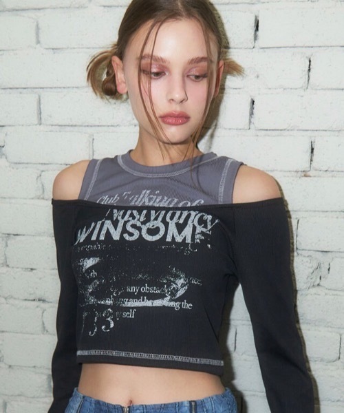 セール】【FANCY CLUB】WINSOME OFF SHOULDER HALTERNECK CROP