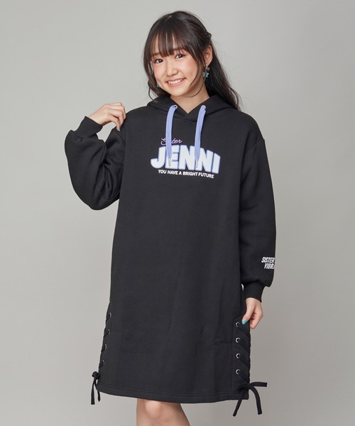 SISTER JENNI(SISTER JENNI)の「裏起毛すそレースアップパーカーワンピ(ワンピース・キッズ・ブラック/サックスブルー・140cm/130cm/150cm/160cm)」の1枚目の写真