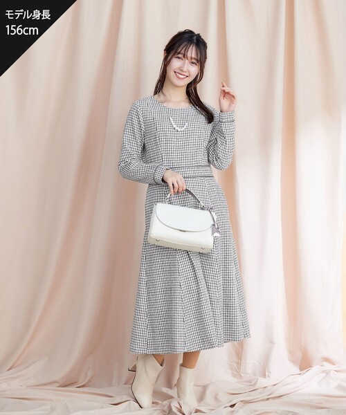 【新品タグ付】ツィードワンピース　¥36300 日本製　フレアー　上質　上品 洗える】ツイード配色フレアワンピース（ワンピース）｜Tiaclasse