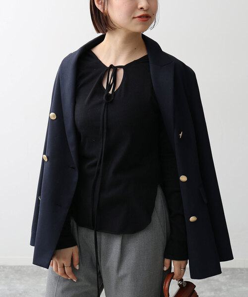 SLOBE IENA(スローブイエナ)の「ネックリボン2WAY ロンTEE(Tシャツ/カットソー・レディース・ブラック/ベージュ・FREE)」の1枚目の写真