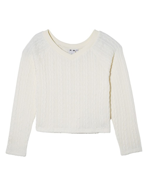 X-girl（エックスガール）の「2WAY SHOULDER TOP（Tシャツ/カットソー・レディース・ホワイト/ブラック・M/S）」の2枚目の写真