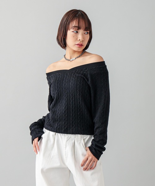 X-girl（エックスガール）の「2WAY SHOULDER TOP（Tシャツ/カットソー・レディース・ホワイト/ブラック・M/S）」の20枚目の写真