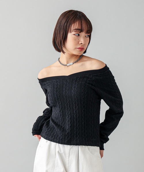 X-girl（エックスガール）の「2WAY SHOULDER TOP（Tシャツ/カットソー・レディース・ホワイト/ブラック・M/S）」の19枚目の写真