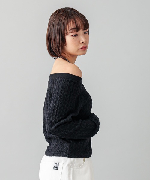 X-girl（エックスガール）の「2WAY SHOULDER TOP（Tシャツ/カットソー・レディース・ホワイト/ブラック・M/S）」の17枚目の写真