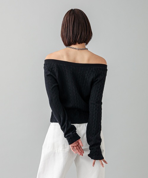 X-girl（エックスガール）の「2WAY SHOULDER TOP（Tシャツ/カットソー・レディース・ホワイト/ブラック・M/S）」の16枚目の写真