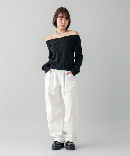X-girl（エックスガール）の「2WAY SHOULDER TOP（Tシャツ/カットソー・レディース・ホワイト/ブラック・M/S）」の15枚目の写真