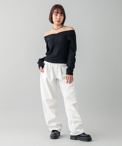 X-girl（エックスガール）の「2WAY SHOULDER TOP（Tシャツ/カットソー・レディース・ホワイト/ブラック・M/S）」の14枚目の写真