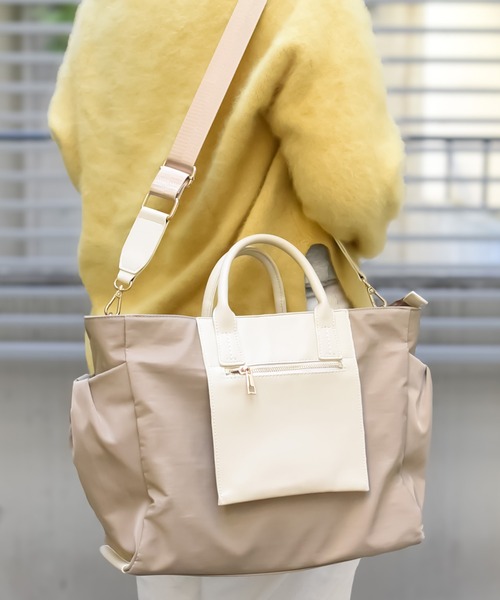 styiro(スタイロ)の「【7ポケット】キャリーオン2wayナイロン 出張ボストンバッグ 大容量(スーツケース/キャリーバッグ・レディース・ベージュ/ブラック/ベージュ系その他・FREE)」の16枚目の写真