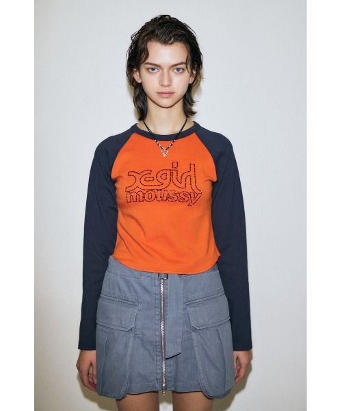 X-girl - MOUSSY XG RAGLAN ロングスリーブTシャツ x-girl ラグラン MOUSSY（マウジー）の「XG RAGLAN LS Tシャツ（Tシャツ/カットソー