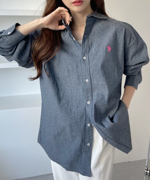 U.S. POLO ASSN.（ユーエスポロアッスン）の「U.S. POLO ASSN.　レギュラーカラーシャツ（シャツ/ブラウス・レディース・インディゴブルー/ネイビー/ホワイト/ホワイト×ネイビー/ブルー系その他・L/M）」の19枚目の写真