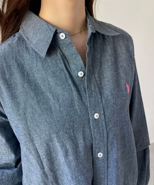 U.S. POLO ASSN.（ユーエスポロアッスン）の「U.S. POLO ASSN.　レギュラーカラーシャツ（シャツ/ブラウス・レディース・インディゴブルー/ネイビー/ホワイト/ホワイト×ネイビー/ブルー系その他・L/M）」の6枚目の写真