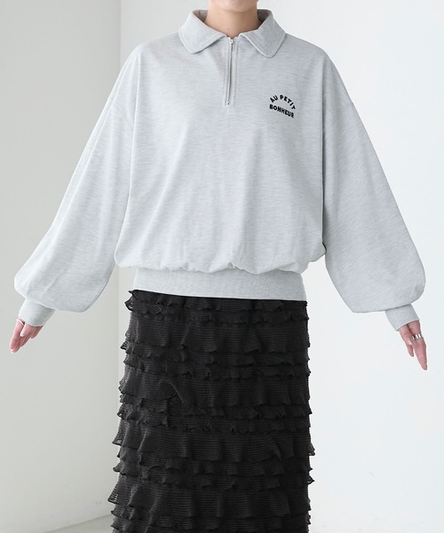 BONLECILL(ボンルシール)の「ハーフジップロゴ刺繍丸襟プルオーバー(Tシャツ/カットソー・レディース・ブルー/レッド/オートミール/チャコールグレー・FREE)」の22枚目の写真