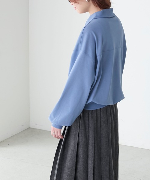 BONLECILL(ボンルシール)の「ハーフジップロゴ刺繍丸襟プルオーバー(Tシャツ/カットソー・レディース・ブルー/レッド/オートミール/チャコールグレー・FREE)」の5枚目の写真