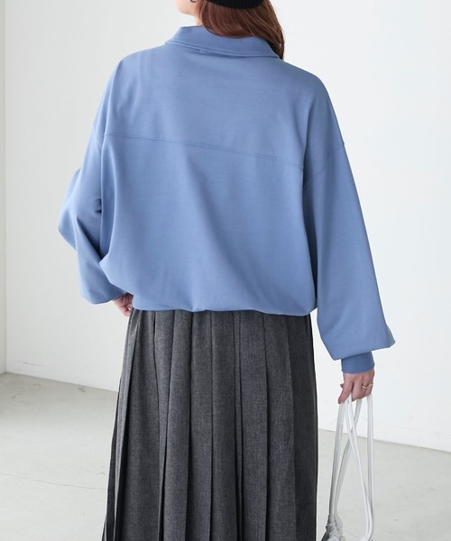 BONLECILL(ボンルシール)の「ハーフジップロゴ刺繍丸襟プルオーバー(Tシャツ/カットソー・レディース・ブルー/レッド/オートミール/チャコールグレー・FREE)」の6枚目の写真