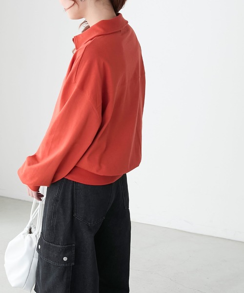 BONLECILL(ボンルシール)の「ハーフジップロゴ刺繍丸襟プルオーバー(Tシャツ/カットソー・レディース・ブルー/レッド/オートミール/チャコールグレー・FREE)」の14枚目の写真