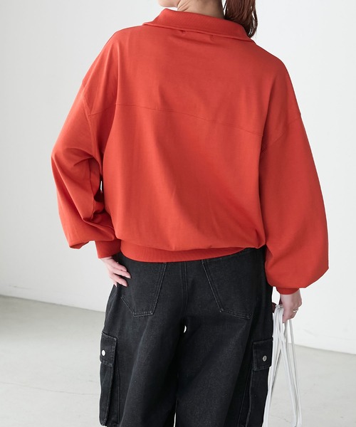 BONLECILL(ボンルシール)の「ハーフジップロゴ刺繍丸襟プルオーバー(Tシャツ/カットソー・レディース・ブルー/レッド/オートミール/チャコールグレー・FREE)」の15枚目の写真
