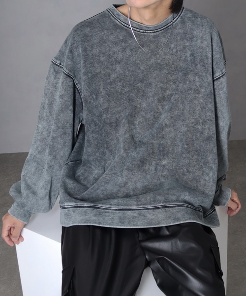 welise（ウェライズ）の「【welise/ウェライズ】ハイクオリティーコットン/ケミカルオーバーダイ クルーネックスウェット（スウェット・メンズ・ブラック/ブラウン/グレー/ワイン/ライトグレー/ブルー系その他/ブラック系その他・L/S/M）」の14枚目の写真