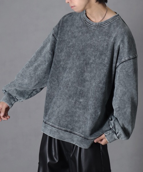 welise（ウェライズ）の「【welise/ウェライズ】ハイクオリティーコットン/ケミカルオーバーダイ クルーネックスウェット（スウェット・メンズ・ブラック/ブラウン/グレー/ワイン/ライトグレー/ブルー系その他/ブラック系その他・L/S/M）」の15枚目の写真