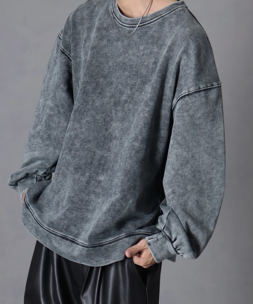 welise（ウェライズ）の「【welise/ウェライズ】ハイクオリティーコットン/ケミカルオーバーダイ クルーネックスウェット（スウェット・メンズ・ブラック/ブラウン/グレー/ワイン/ライトグレー/ブルー系その他/ブラック系その他・L/S/M）」の16枚目の写真