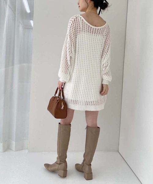 one after another NICE CLAUP（ワンアフターアナザーナイスクラップ）の「メッシュニットワンピース（ワンピース・レディース・アイボリー/チャコールグレー/ブルー/ライトグレー・FREE）」の6枚目の写真