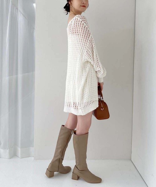 one after another NICE CLAUP（ワンアフターアナザーナイスクラップ）の「メッシュニットワンピース（ワンピース・レディース・アイボリー/チャコールグレー/ブルー/ライトグレー・FREE）」の5枚目の写真