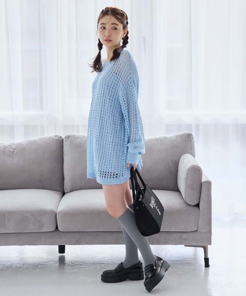 one after another NICE CLAUP（ワンアフターアナザーナイスクラップ）の「メッシュニットワンピース（ワンピース・レディース・アイボリー/チャコールグレー/ブルー/ライトグレー・FREE）」の20枚目の写真