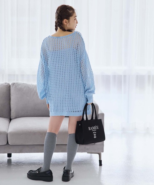 one after another NICE CLAUP（ワンアフターアナザーナイスクラップ）の「メッシュニットワンピース（ワンピース・レディース・アイボリー/チャコールグレー/ブルー/ライトグレー・FREE）」の18枚目の写真