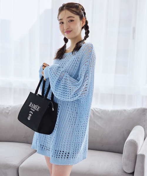 one after another NICE CLAUP（ワンアフターアナザーナイスクラップ）の「メッシュニットワンピース（ワンピース・レディース・アイボリー/チャコールグレー/ブルー/ライトグレー・FREE）」の22枚目の写真