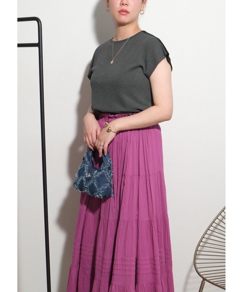 palm RICHE（ポームリシュ）の「バイカラーニットTOPS（Tシャツ/カットソー・レディース・チャコールグレー/ブラック/オフホワイト・M）」の10枚目の写真