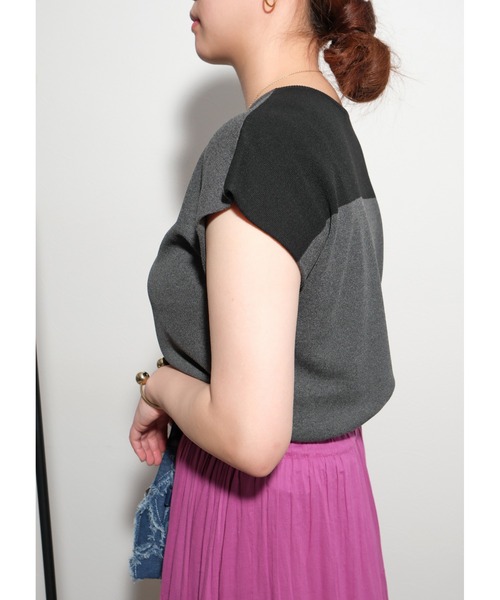 palm RICHE（ポームリシュ）の「バイカラーニットTOPS（Tシャツ/カットソー・レディース・チャコールグレー/ブラック/オフホワイト・M）」の13枚目の写真