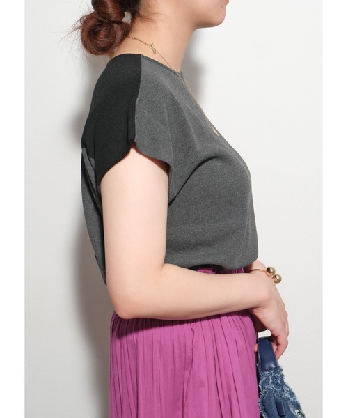 palm RICHE（ポームリシュ）の「バイカラーニットTOPS（Tシャツ/カットソー・レディース・チャコールグレー/ブラック/オフホワイト・M）」の7枚目の写真