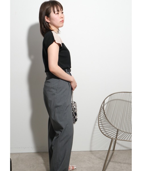 palm RICHE（ポームリシュ）の「バイカラーニットTOPS（Tシャツ/カットソー・レディース・チャコールグレー/ブラック/オフホワイト・M）」の14枚目の写真
