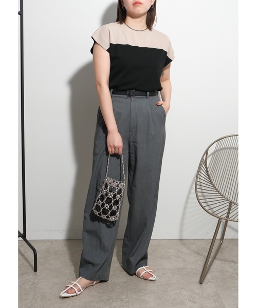 palm RICHE（ポームリシュ）の「バイカラーニットTOPS（Tシャツ/カットソー・レディース・チャコールグレー/ブラック/オフホワイト・M）」の15枚目の写真