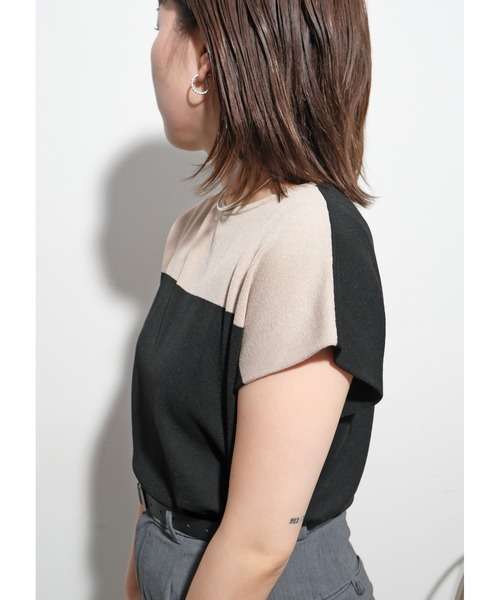 palm RICHE（ポームリシュ）の「バイカラーニットTOPS（Tシャツ/カットソー・レディース・チャコールグレー/ブラック/オフホワイト・M）」の16枚目の写真