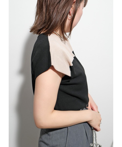 palm RICHE（ポームリシュ）の「バイカラーニットTOPS（Tシャツ/カットソー・レディース・チャコールグレー/ブラック/オフホワイト・M）」の18枚目の写真
