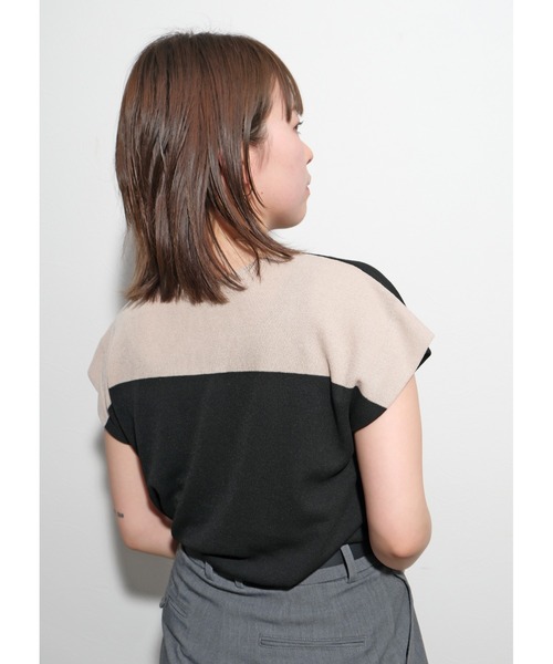 palm RICHE（ポームリシュ）の「バイカラーニットTOPS（Tシャツ/カットソー・レディース・チャコールグレー/ブラック/オフホワイト・M）」の19枚目の写真