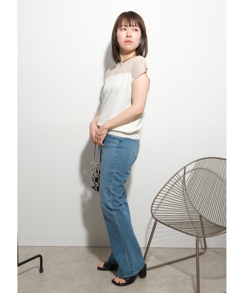 palm RICHE（ポームリシュ）の「バイカラーニットTOPS（Tシャツ/カットソー・レディース・チャコールグレー/ブラック/オフホワイト・M）」の5枚目の写真