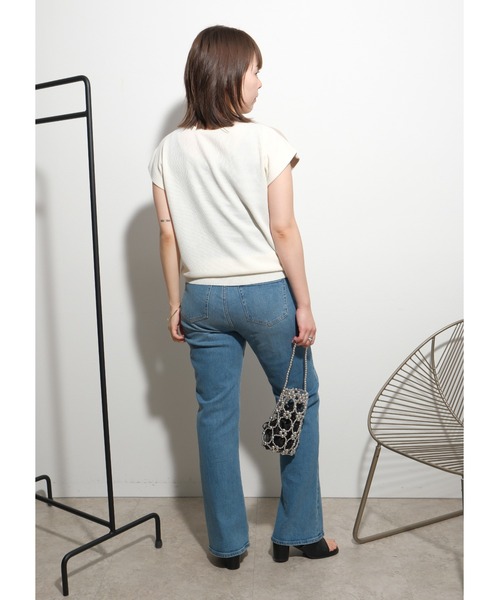 palm RICHE（ポームリシュ）の「バイカラーニットTOPS（Tシャツ/カットソー・レディース・チャコールグレー/ブラック/オフホワイト・M）」の6枚目の写真