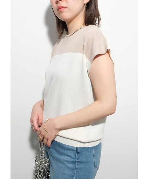 palm RICHE（ポームリシュ）の「バイカラーニットTOPS（Tシャツ/カットソー・レディース・チャコールグレー/ブラック/オフホワイト・M）」の20枚目の写真